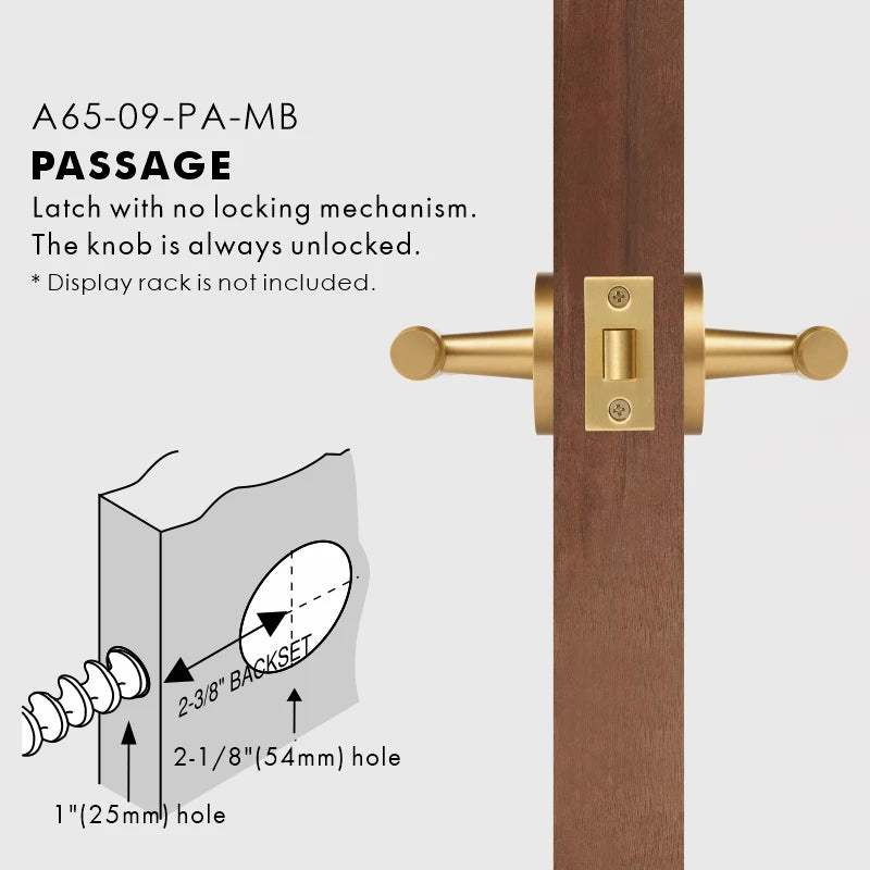Slim Plain Solid Brass Door Lever Set, US Standard