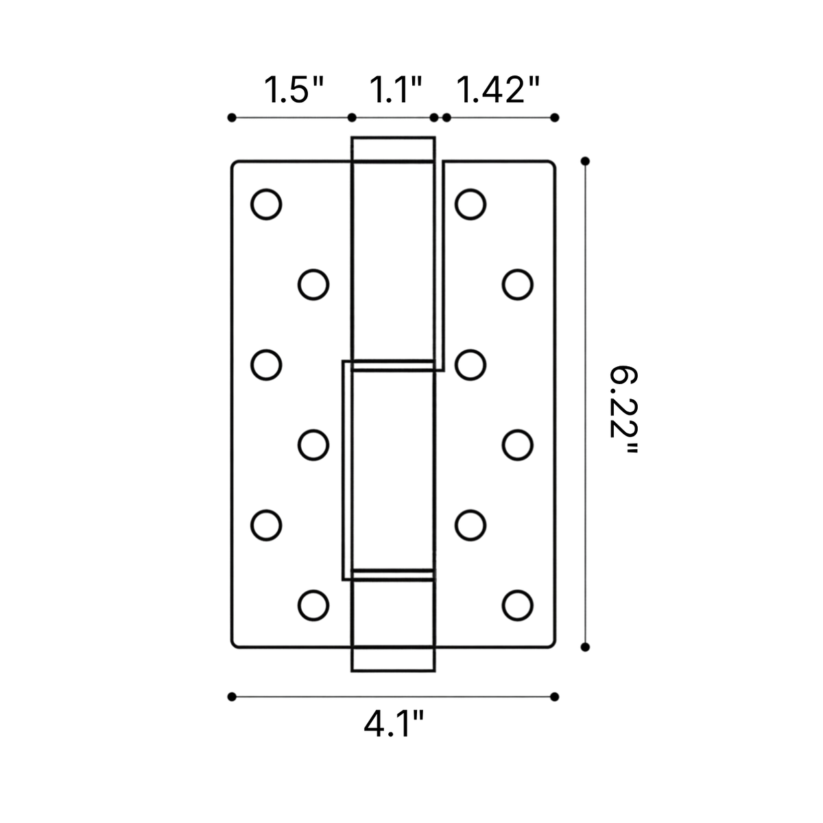 Heavy-Duty Brass Round Edge Butt Hinge — 6.22" H × 4.09" W