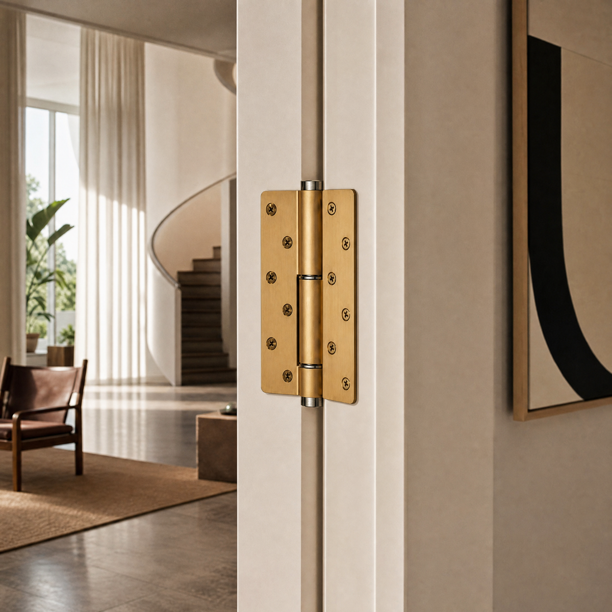 Heavy-Duty Brass Round Edge Butt Hinge — 6.22" H × 4.09" W
