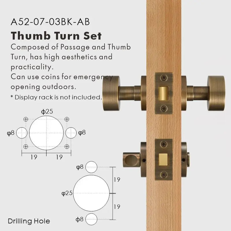 Round Solid Brass Door Knob Set, European Mortise