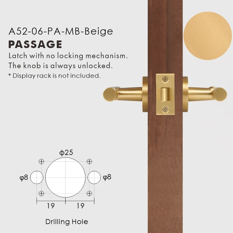 Leather Wrapped Solid Brass Door Lever Set, European Mortise