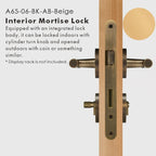 Leather Wrapped Solid Brass Door Lever Set, US Standard