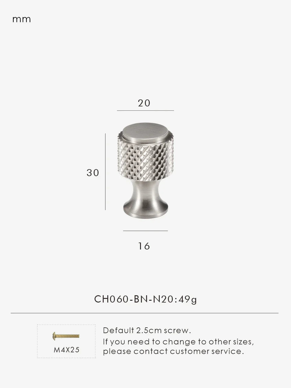 Brushed Nickel Knurled Cabinet Knob – Solid Brass Diamond-Cut Drawer & Door Handle