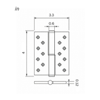Plain Brass Butt Hinge — 4" H × 3.3" W
