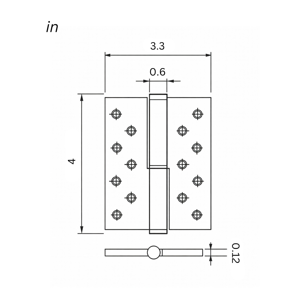 Plain Brass Butt Hinge — 4" H × 3.3" W