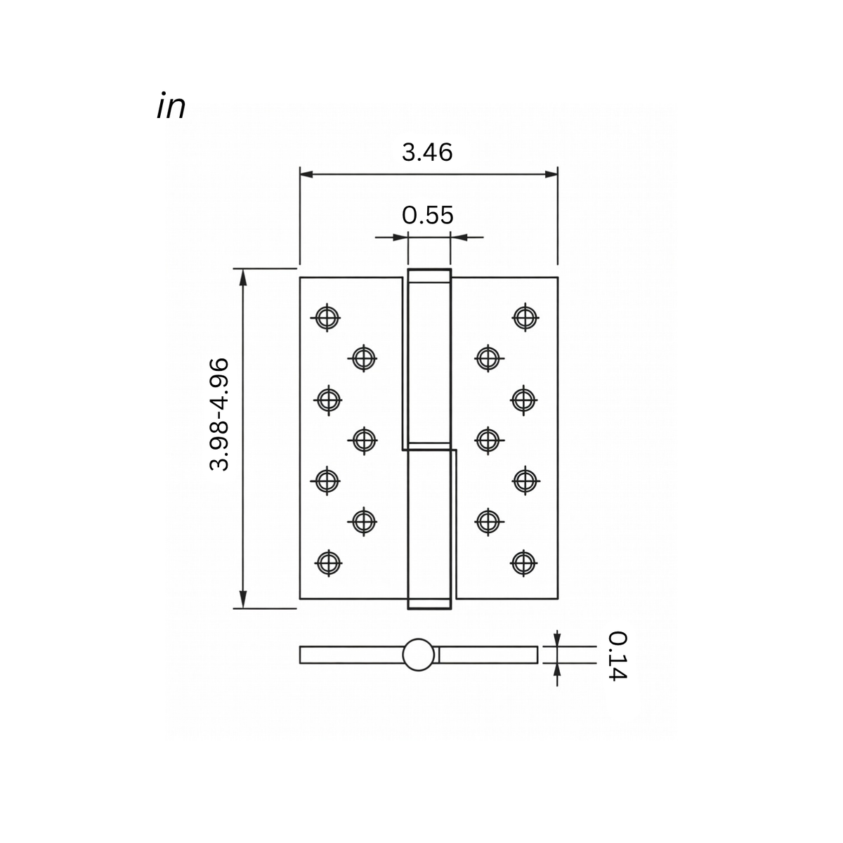 Plain Brass Butt Hinge — 4" or 5" H × 3.46" W