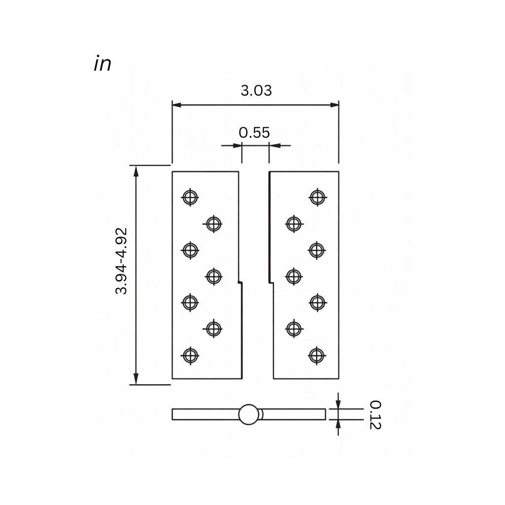 Plain Brass Butt Hinge — 4" or 5" H × 3.03" W