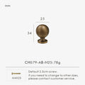 Retro brass cabinet knob 25mm with dimensions and weight on a white background.