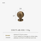 Retro brass cabinet knob 28mm with dimensions and weight on a white background.