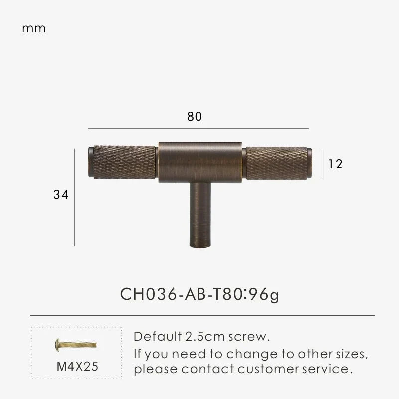 Solid Brass Cross Knurled Handle – Diamond-Cut T-Bar & Cabinet Knob