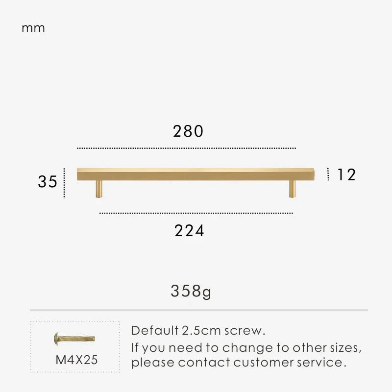 Solid Brass Square Door Pull – Long Cabinet & Appliance Handle