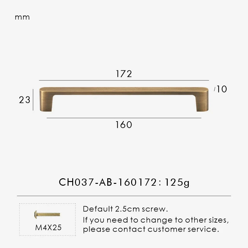 Solid Brass Handle – Simple Antique Brass Cabinet & Drawer Pull