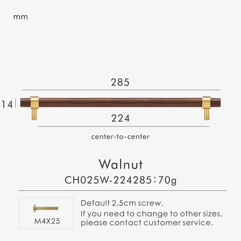 Brass & Wood Handle – Scandinavian T-Bar Pull in Walnut or Beech