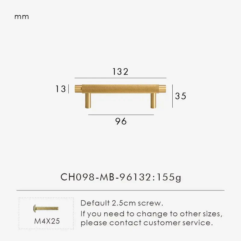 Solid Brass Knurled Handle – Modern T-Bar Cabinet & Drawer Pull