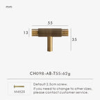 Solid Brass Knurled Handle – Modern T-Bar Cabinet & Drawer Pull