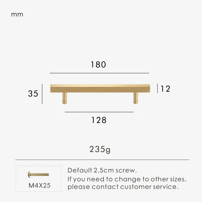 Solid Brass Square Door Pull – Long Cabinet & Appliance Handle