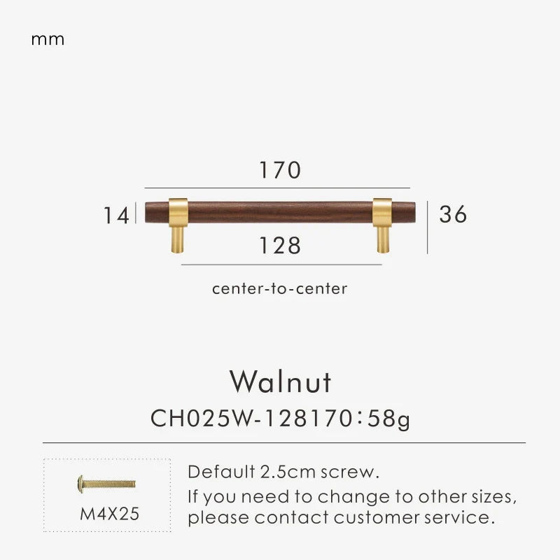 Brass & Wood Handle – Scandinavian T-Bar Pull in Walnut or Beech