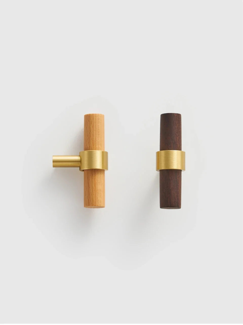 Brass & Wood Handle – Scandinavian T-Bar Pull in Walnut or Beech