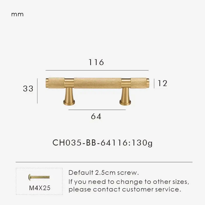 Brass Cross Knurled Handle – Diamond-Cut T-Bar Cabinet & Drawer Pull