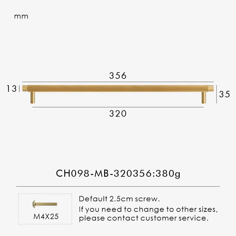 Solid Brass Knurled Handle – Modern T-Bar Cabinet & Drawer Pull