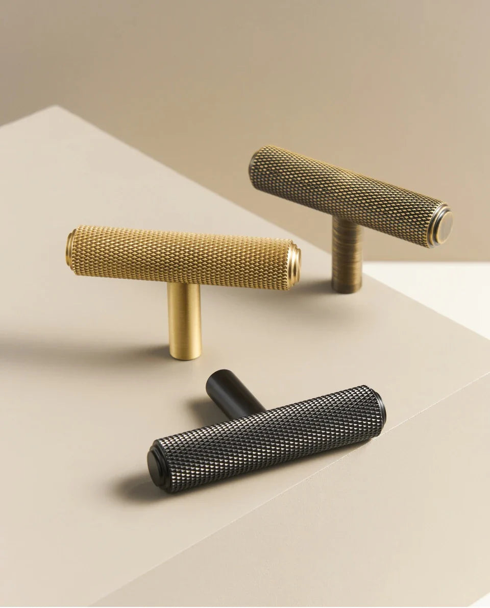 Solid Brass Knurled Handle – Diamond-Cut T-Bar & Long Pull