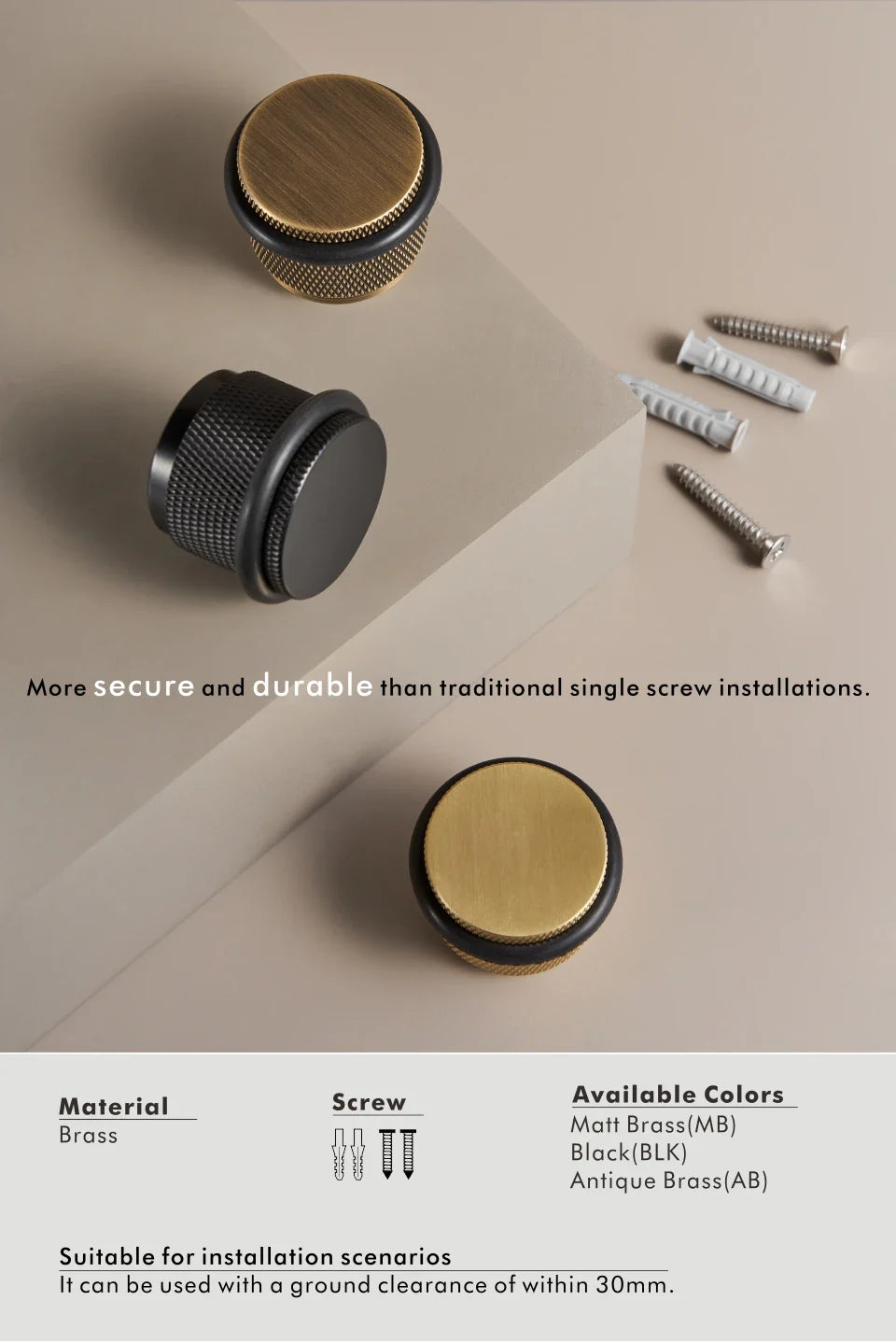 Brass Knurled Door Stopper – Adjustable Height Floor Mount