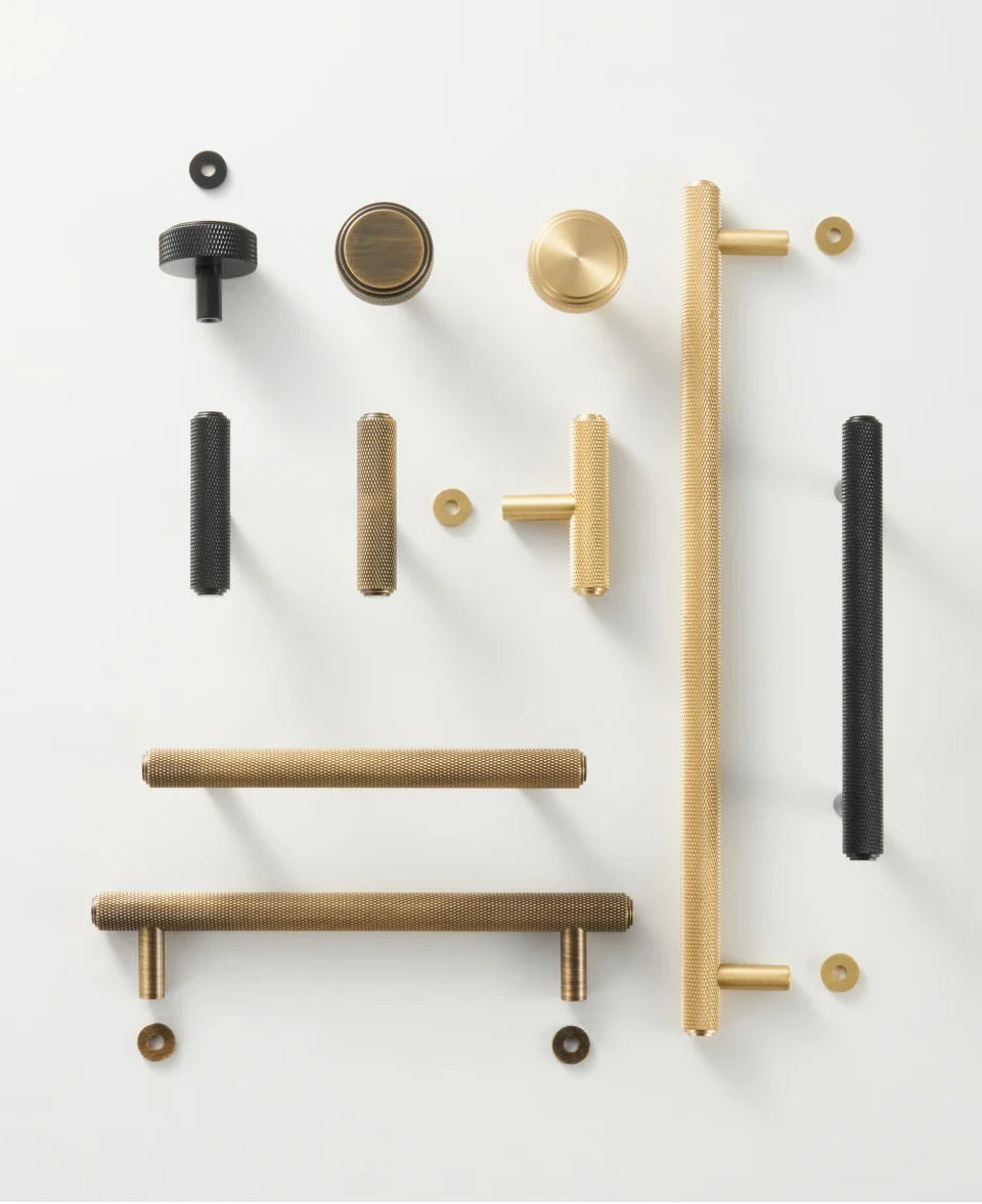 Solid Brass Knurled Handle – Diamond-Cut T-Bar & Long Pull
