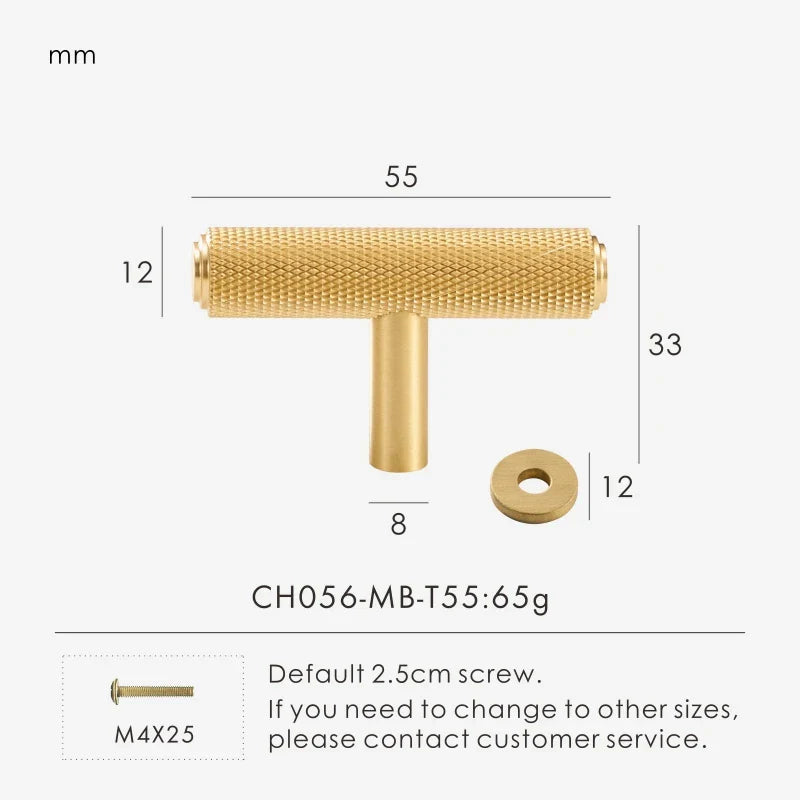 Solid Brass Knurled Handle – Diamond-Cut T-Bar & Long Pull