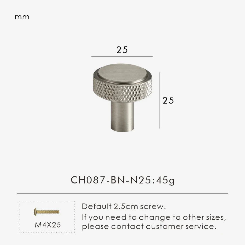 Solid Brass Knurled Knob – Brushed Nickel Luxury Cabinet Handle