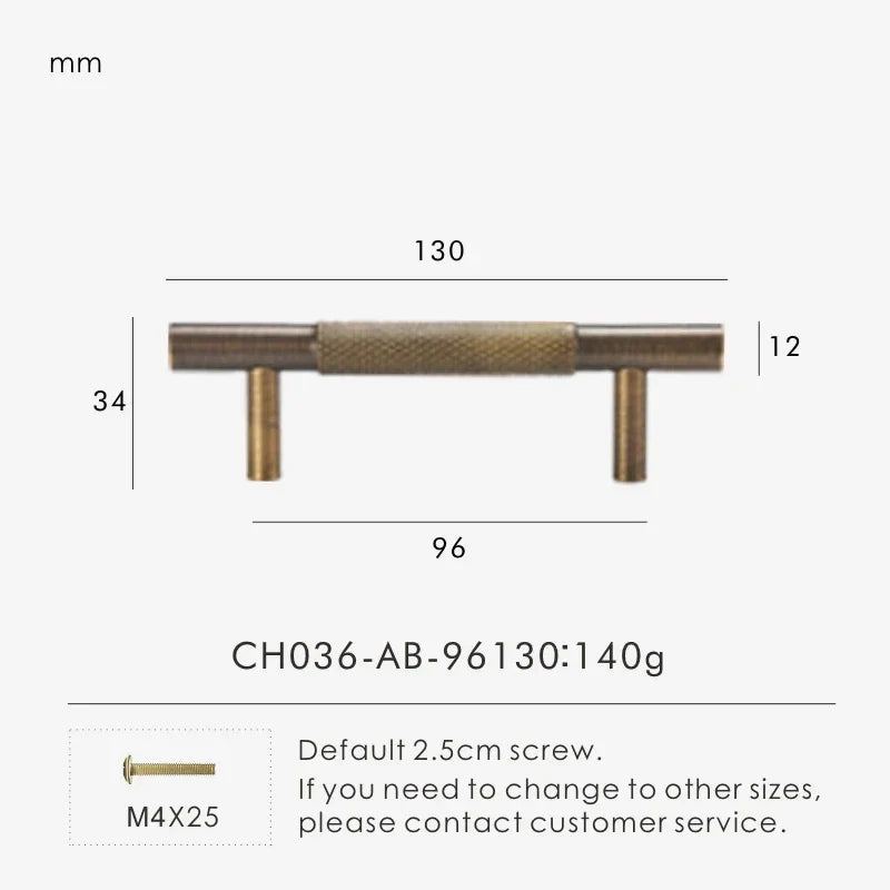 Solid Brass Cross Knurled Handle – Diamond-Cut T-Bar & Cabinet Knob