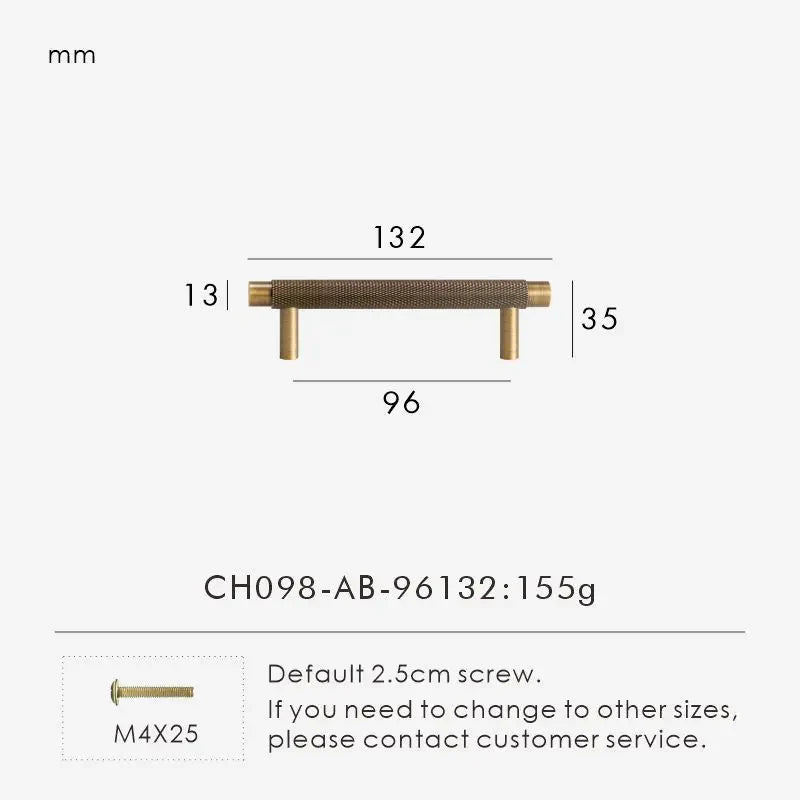 Solid Brass Knurled Handle – Modern T-Bar Cabinet & Drawer Pull