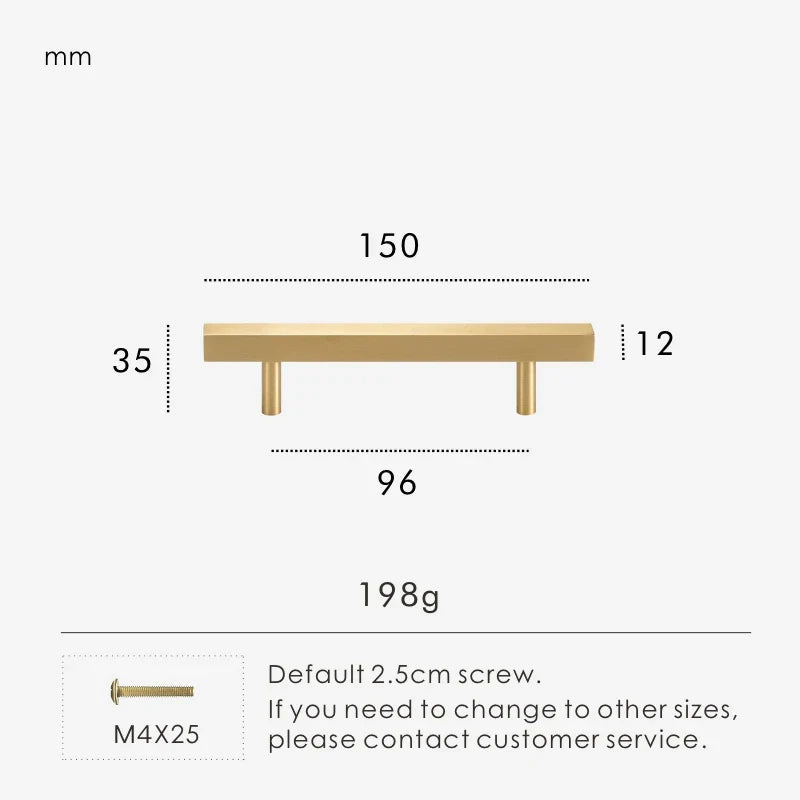 Solid Brass Square Door Pull – Long Cabinet & Appliance Handle