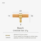 Brass & Wood Handle – Scandinavian T-Bar Pull in Walnut or Beech