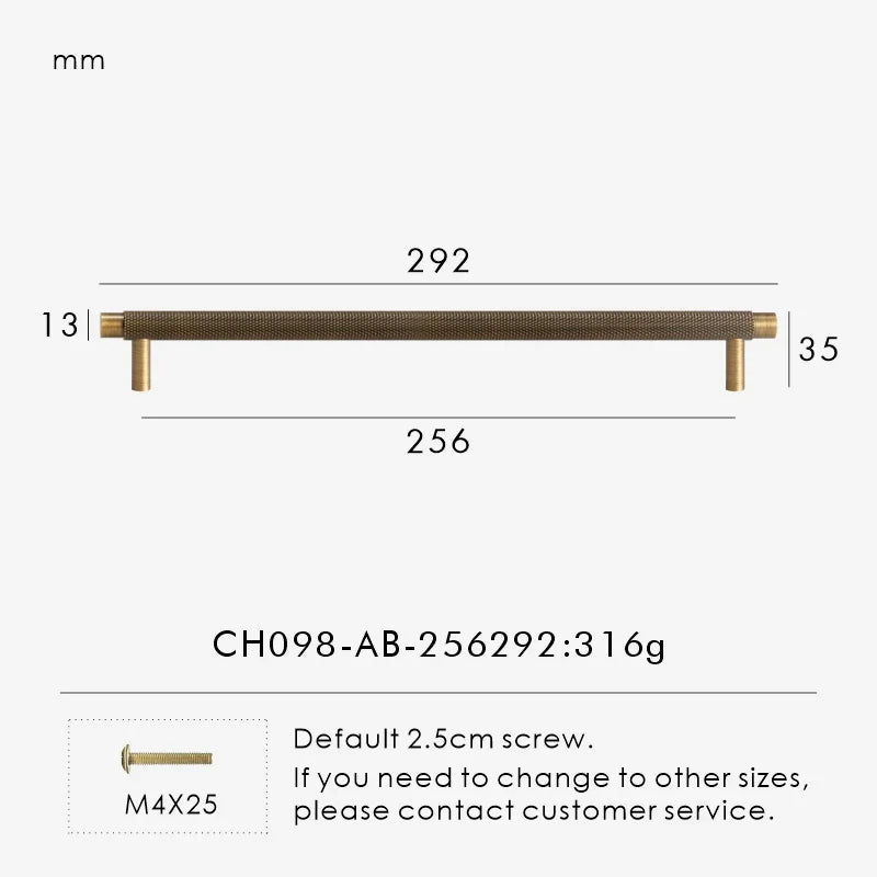 Solid Brass Knurled Handle – Modern T-Bar Cabinet & Drawer Pull