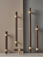 Brass & Wood Handle – Scandinavian T-Bar Pull in Walnut or Beech