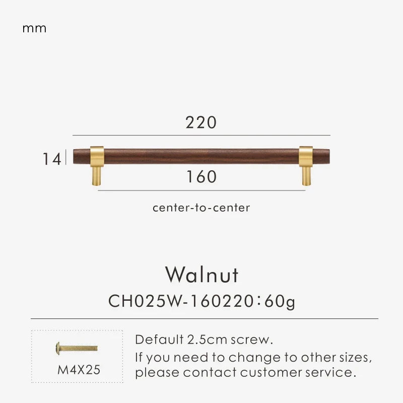 Brass & Wood Handle – Scandinavian T-Bar Pull in Walnut or Beech