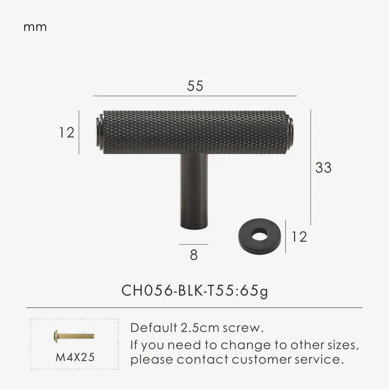 Solid Brass Knurled Handle – Diamond-Cut T-Bar & Long Pull