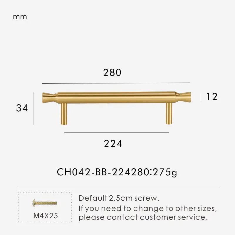 Solid Brass T-Bar Handle – Modern Long Cabinet & Drawer Pull