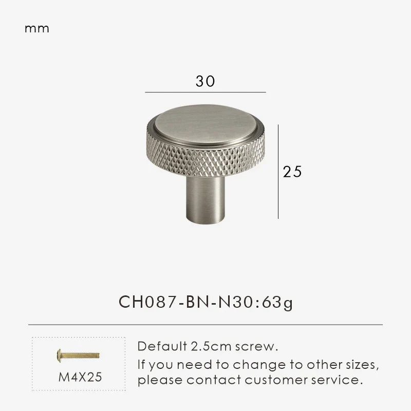 Solid Brass Knurled Knob – Brushed Nickel Luxury Cabinet Handle