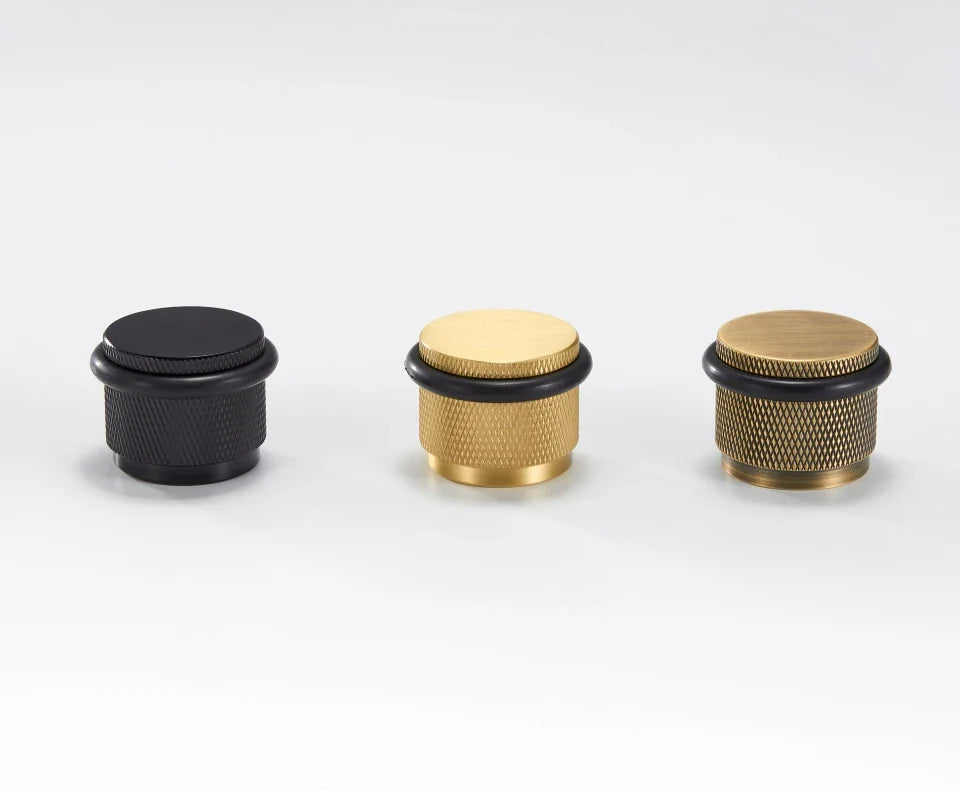 Brass Knurled Door Stopper – Adjustable Height Floor Mount