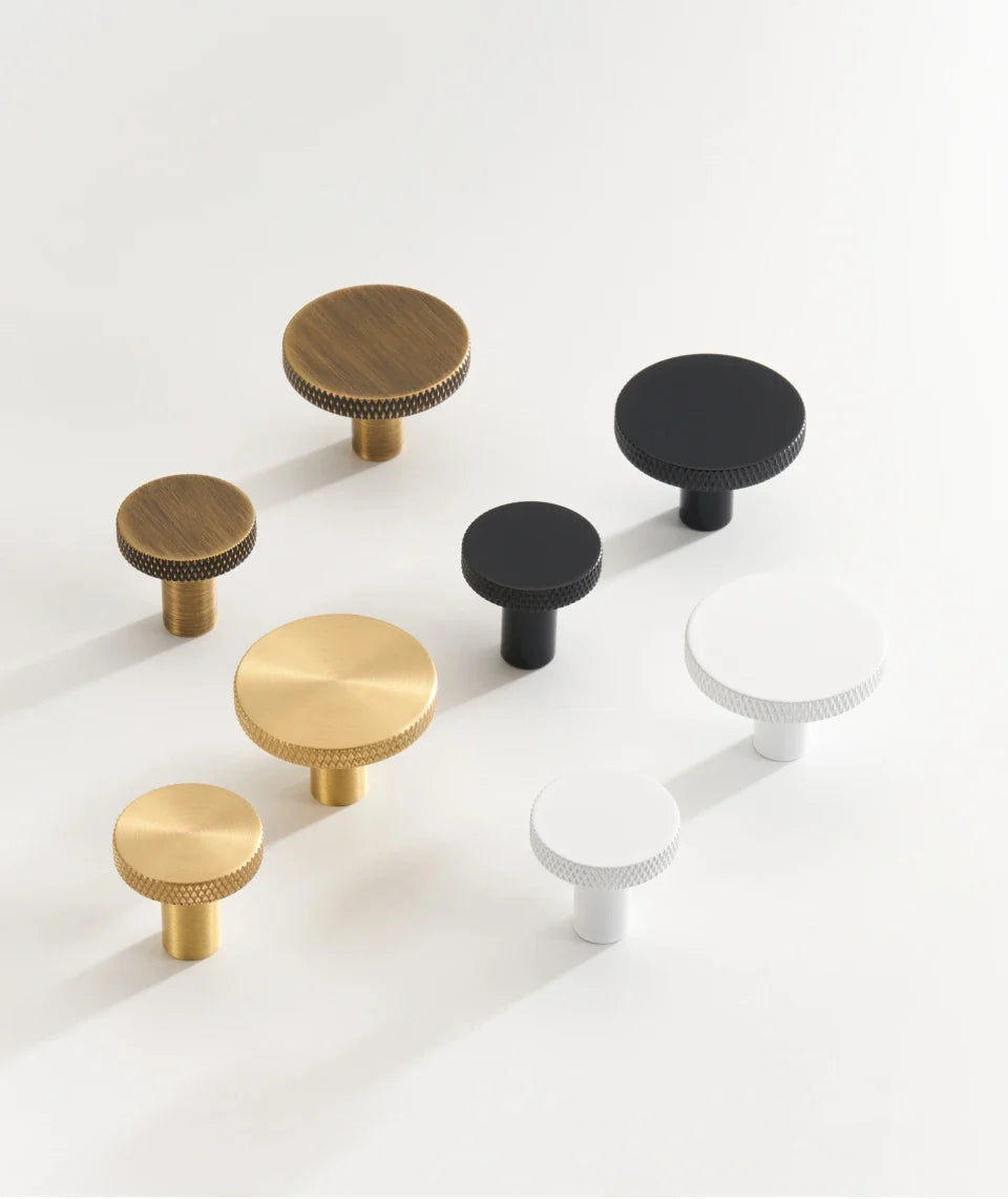 Solid Brass Knurled Cabinet Knob – Matte Antique Finish