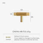 Solid Brass Knurled Handle – Modern T-Bar Cabinet & Drawer Pull