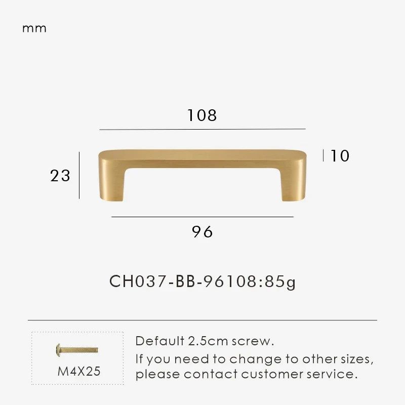 Solid Brass Handle – Simple Gold Cabinet & Drawer Pull
