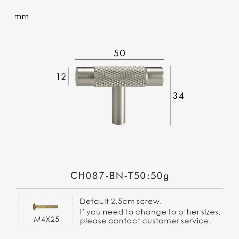 Solid Brass Knurled Knob – Brushed Nickel Luxury Cabinet Handle