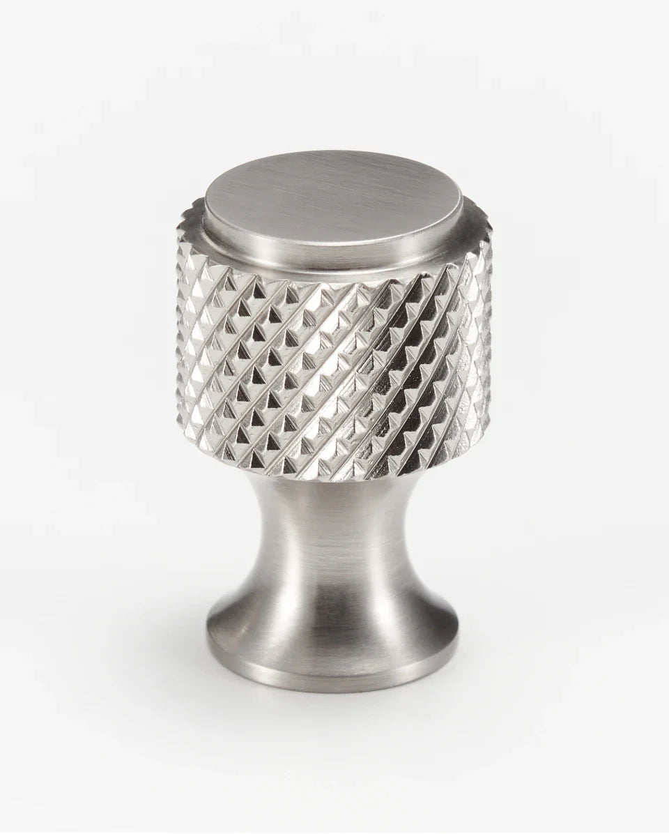 Brushed Nickel Knurled Cabinet Knob – Solid Brass Diamond-Cut Drawer & Door Handle