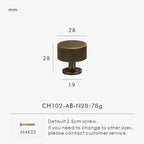 Measurement details of smaller antique brass knob with dimensions and weight on a white background.