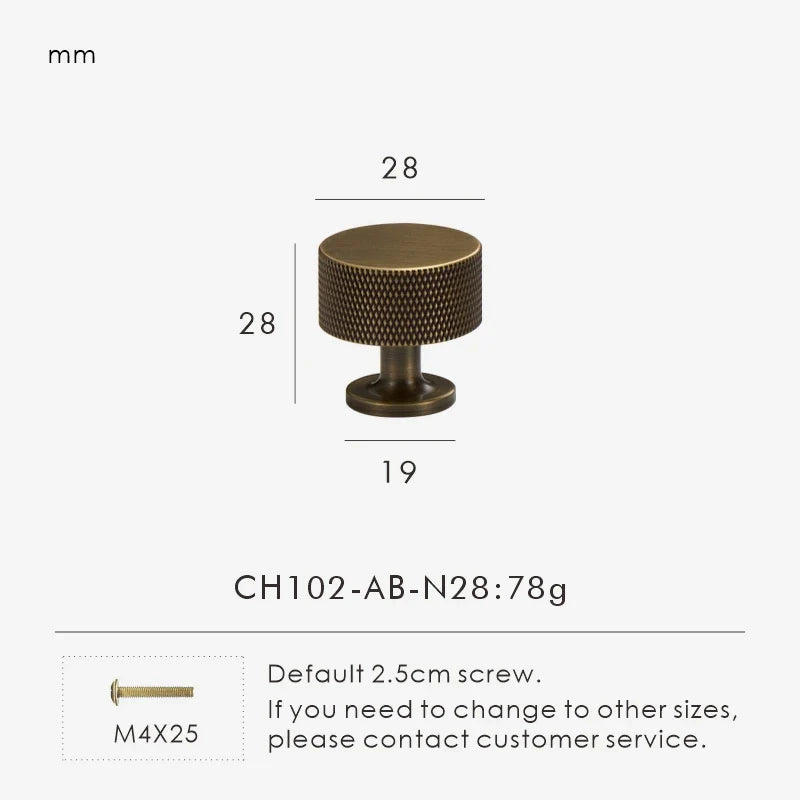 Measurement details of smaller antique brass knob with dimensions and weight on a white background.