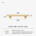 Measurement chart for a solid gold brass round handle 188 mm with dimensions and weight information.