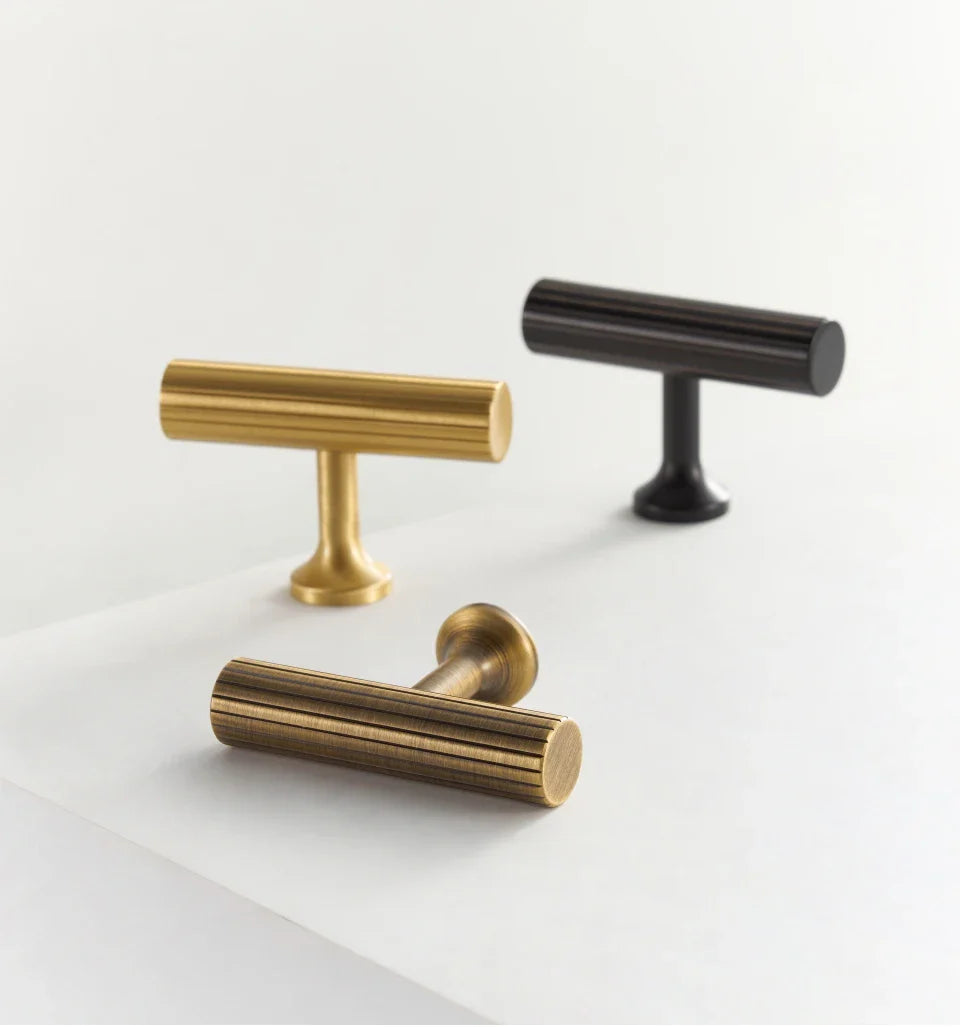 Solid Brass Art Deco Handle – Vertical Line Cabinet Knobs & T-Bar Pulls