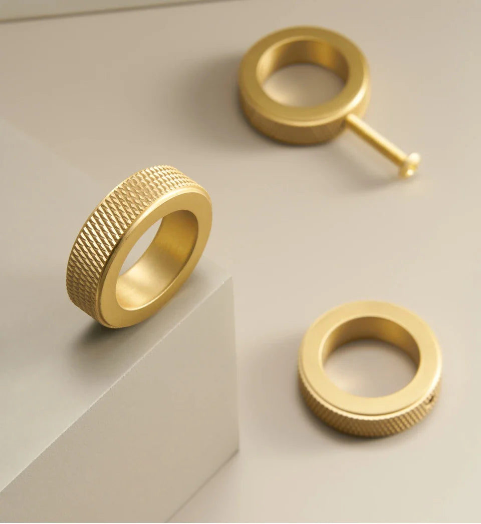 Solid Brass Knurled Ring Cabinet Knob